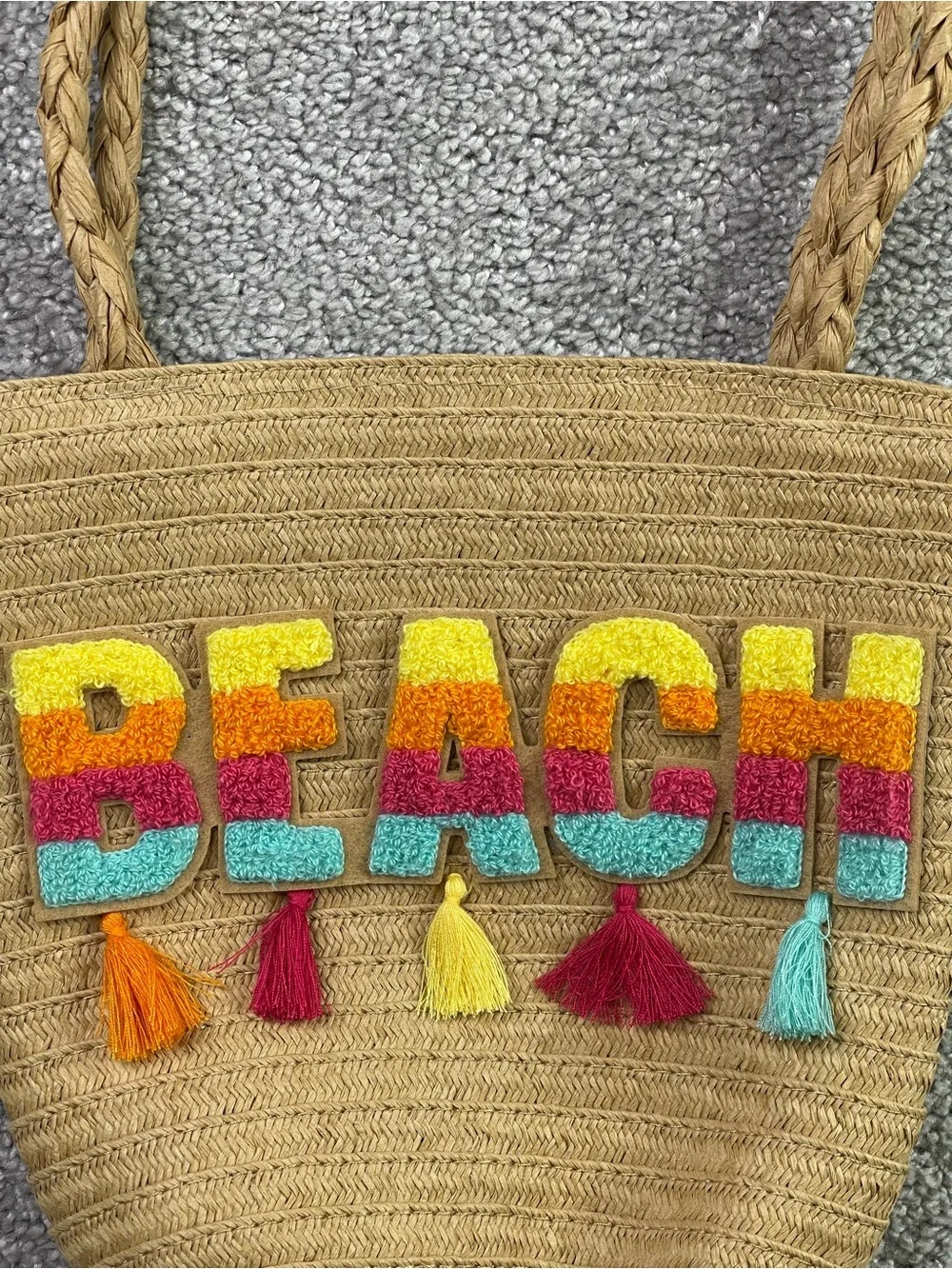 Tommy Bahama Kids Beach Straw Tote Bag Rainbow Tassel Summer Pool Tote